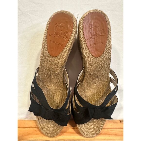 Christian LOUBOUTIN Black Cloth Espadrilles Wedges, Size 40 (10 US) - Picture 1 of 12